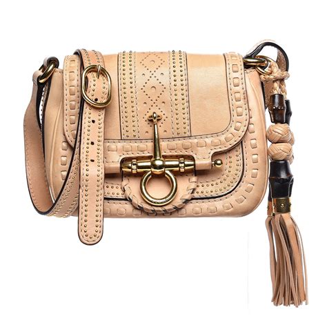 GUCCI Calfskin Small Snaffle Bit Shoulder Bag Beige